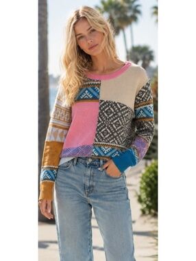 Sundance Fields of Fair Patchwork Alpaca Wool Blend Sweater Size S NWOT